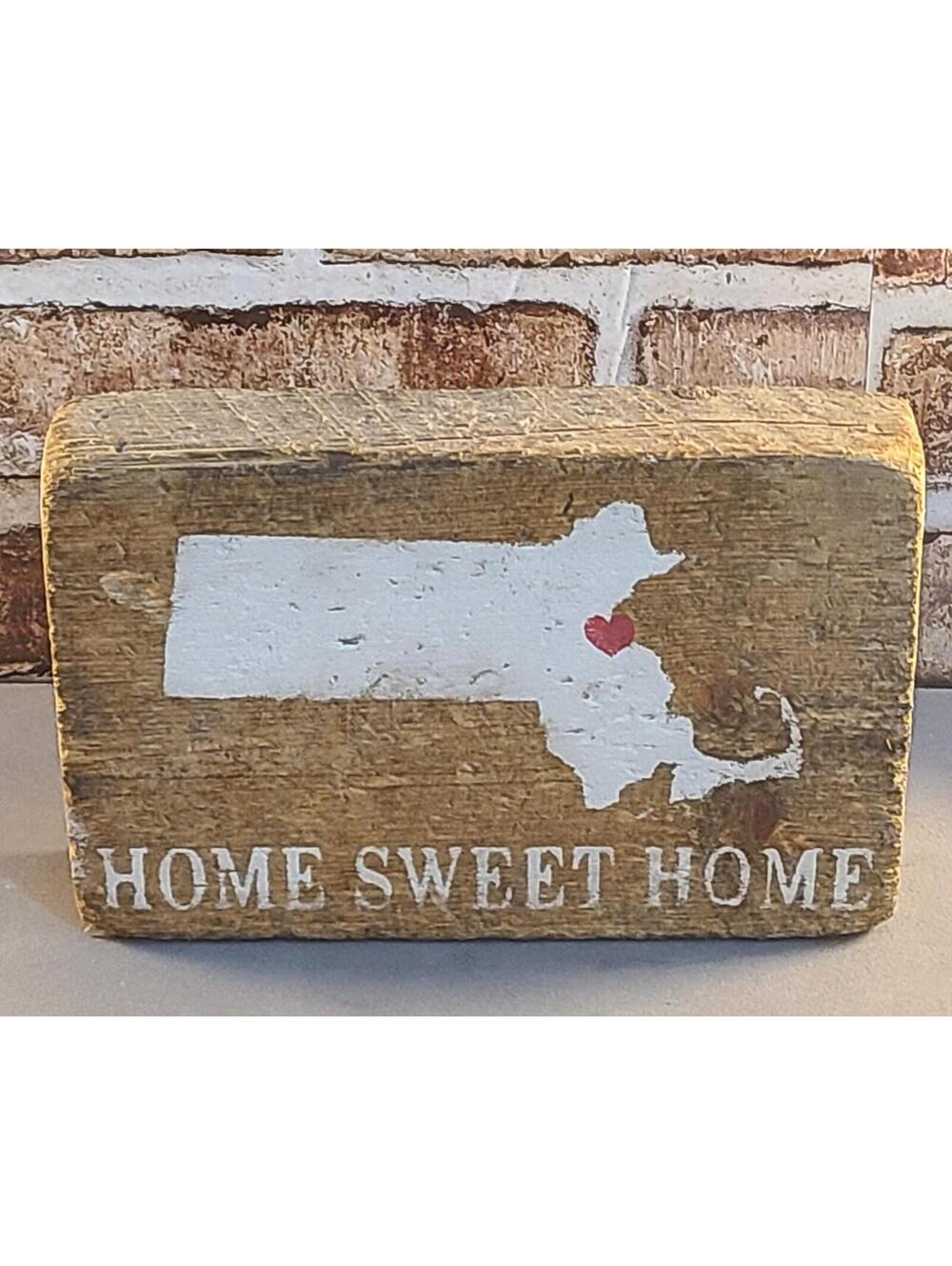 Massachusetts State Wood Block Sign "Home Sweet Home" Rustic Office Decor 9x6x2